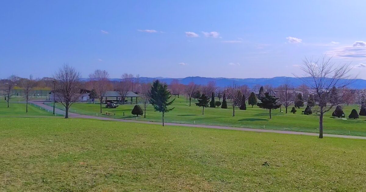 美しい山々が見える公園